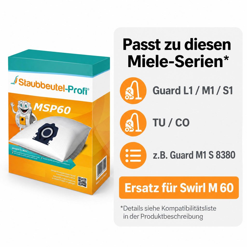 8 Staubsaugerbeutel MSP60 geeignet für Miele Guard L1, M1