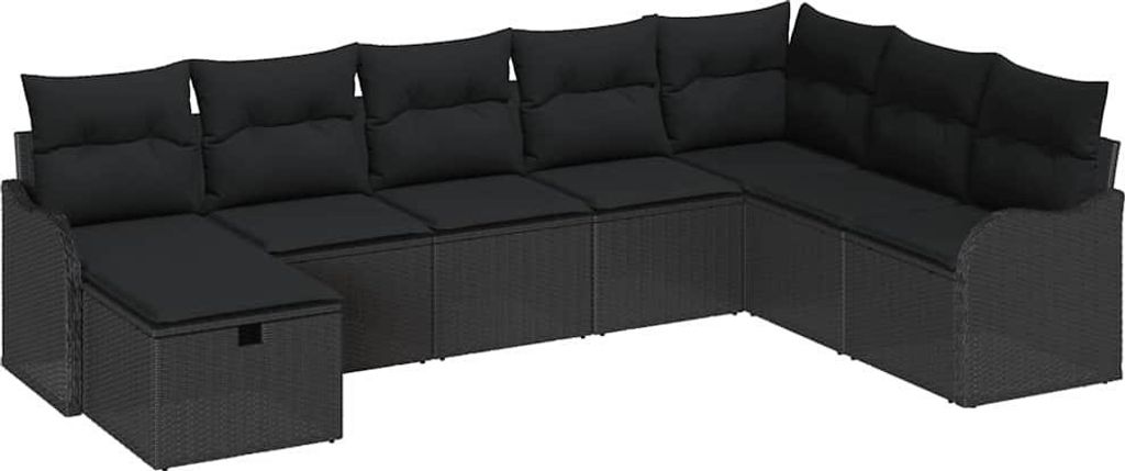 vidaXL Garten-Sofa-Set mit Kissen 8 pcs Schwarz Poly Rattan