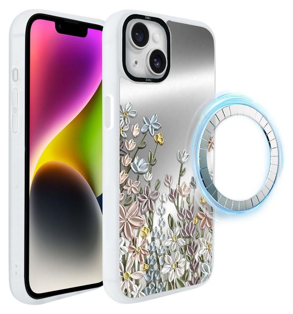 Schutzhülle für das iPhone 14 Plus, MagSafe-kompatibel, mattweiße Seiten, Wiese, Blumen