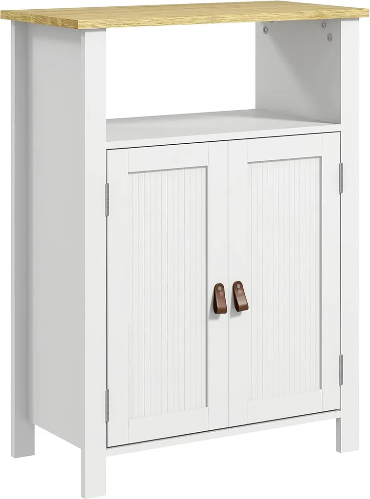 Meuble de salle de bains gris et naturel à double porte, modèle B-202