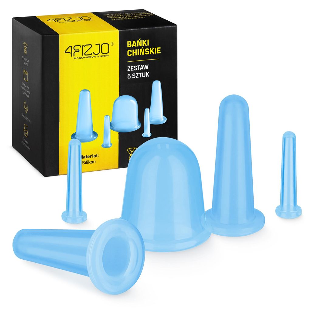 4FIZJO Silikon Schröpfgläser FACE+, Set 5 Stück, für Gesicht, Hals und Dekolleté, blau