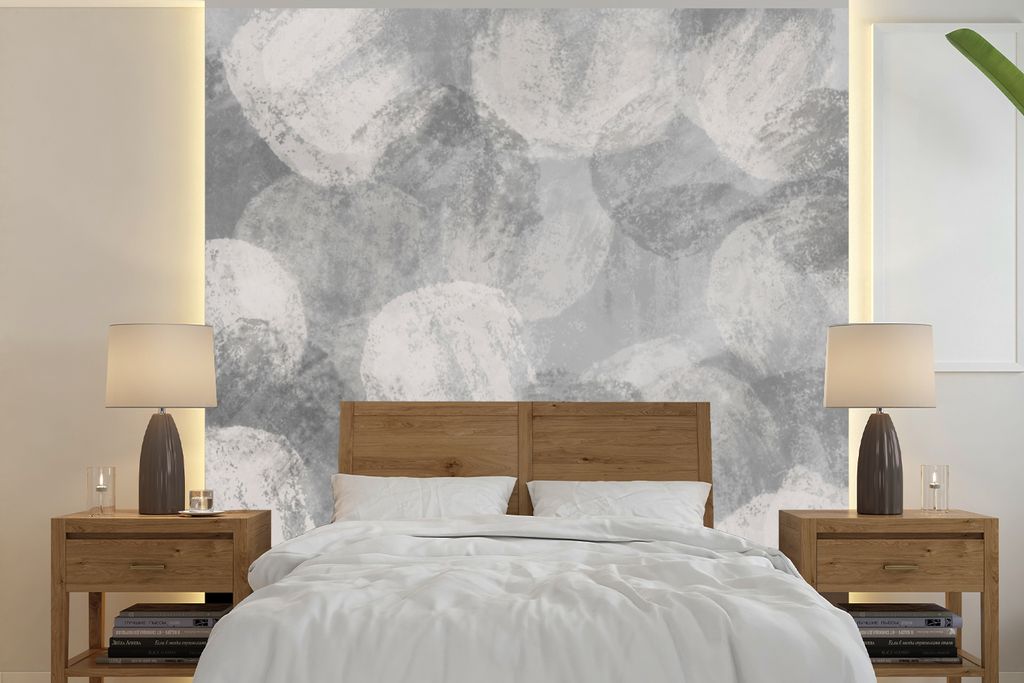 MuchoWow Fototapete für Wohnzimmer oder Schlafzimmer Wandtapete Vinyl Motivtapete Abstrakt - Farbe - Grau - Malerei - 240x240 cm - Schlafzimmer-...