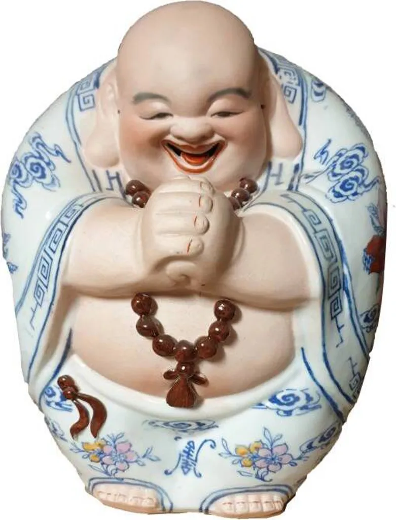 Bouddha Chinois Rieur Peint à la Main en Porcelaine Fine - Modèle L21cm