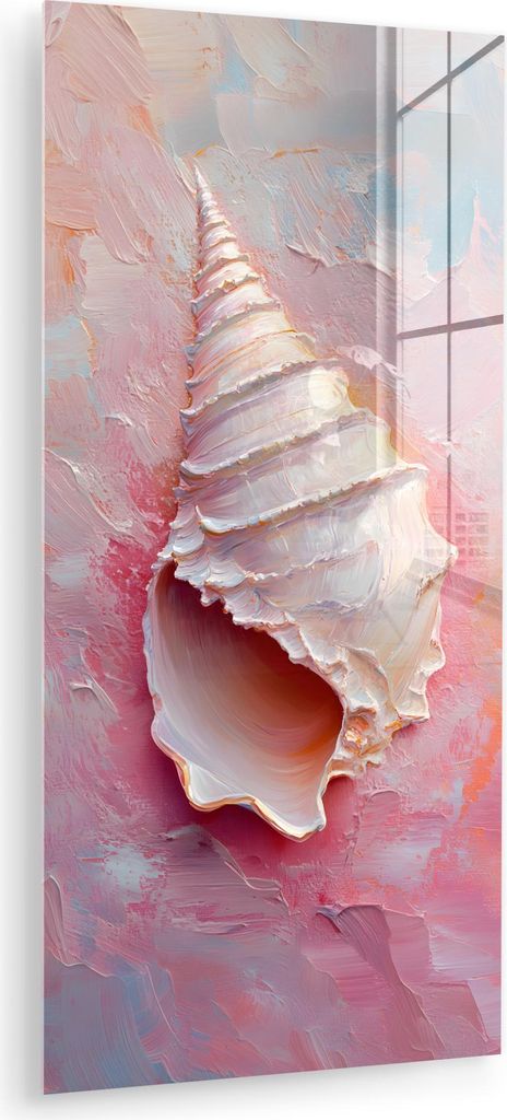 MuchoWow Glasbilder - Bilder auf Wandbild - Foto auf Glas Muschel - Pastell - Rosa 40x80 cm Wanddekoration aus Glas - Acrylglasbild - Acrylbilder -...