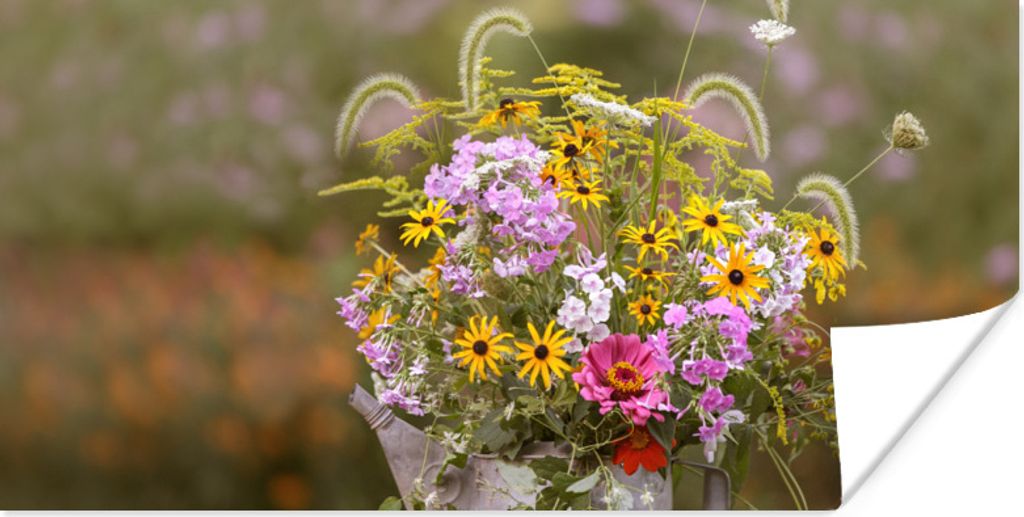 MuchoWow Poster Blumen - Gießkanne - Farbe 150x75 cm - ohne Rahmen
