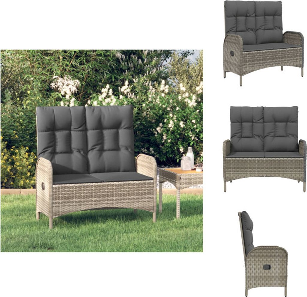 vidaXL Gartenbank mit Liegefunktion und Kissen 107 cm Poly Rattan Grau - Gartenbänke