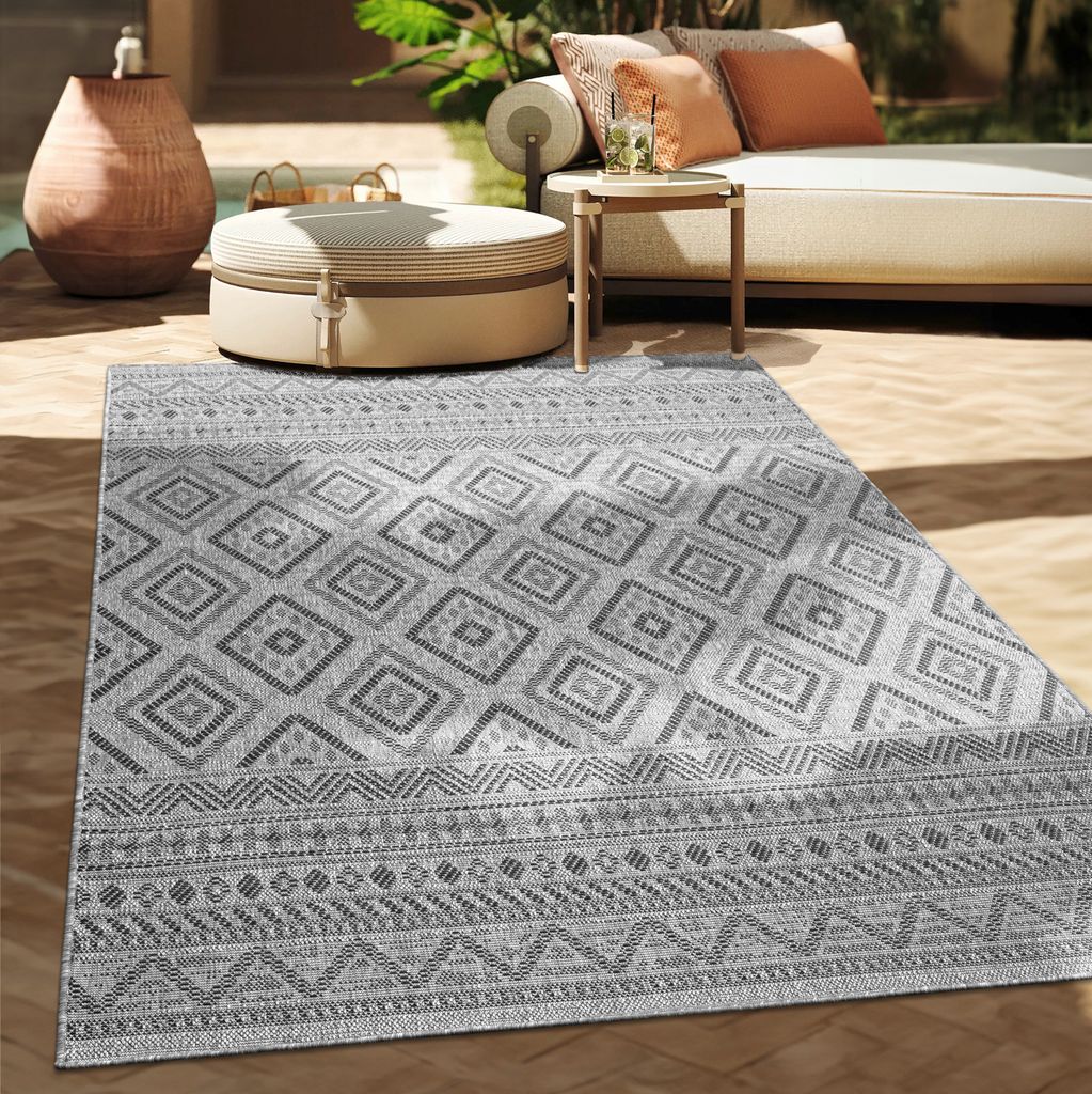 Outdoor Teppich Flachgewebe modern Boho Ethno wetterfest Außenbereich Grösse 300x400 cm