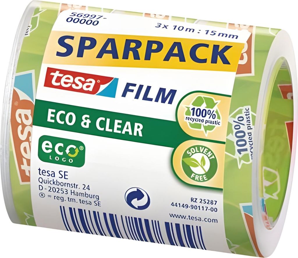 tesa Film Eco & Clear SPARPACK transparent 15 mm x 10 m 3 Stück