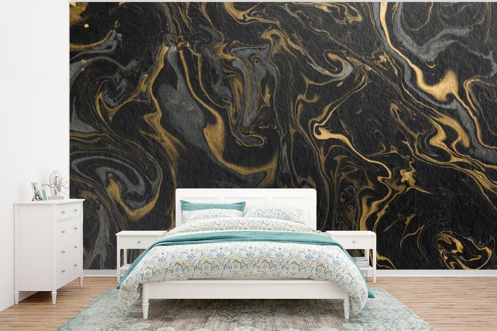 MuchoWow Fototapete für Wohnzimmer oder Schlafzimmer Wandtapete Vinyl Motivtapete Marmor - Textur - Grau - Gold - Marmoroptik - Luxus - 350x260 ...