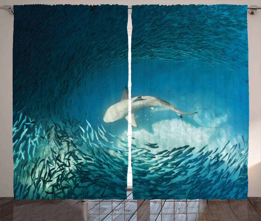 ABAKUHAUS Fisch Rustikaler Vorhang, Tiere Teal Wildlife, Wohnzimmer Universalband Gardinen mit Schlaufen und Haken, 280 x 225 cm, Blaugrün Beige