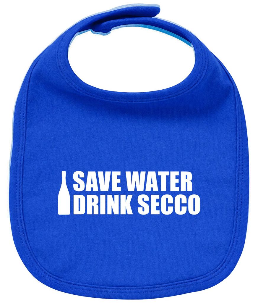 Huuraa Baby Lätzchen Save Water Drink Secco Sektflasche Royal Blue Klettverschluss Baumwolle Latz Geschenkidee