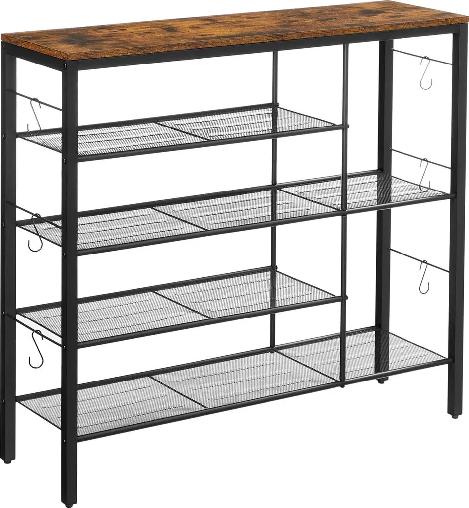 Étagère à chaussures vintage bois et métal noir structure robuste 75cm