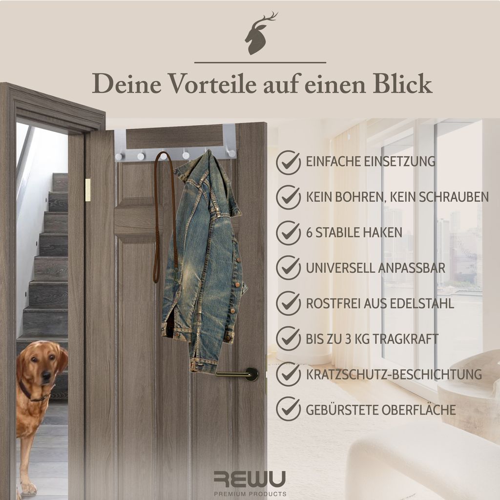 Türgarderobe Edelstahl mit 6 Haken Produktbild 8
