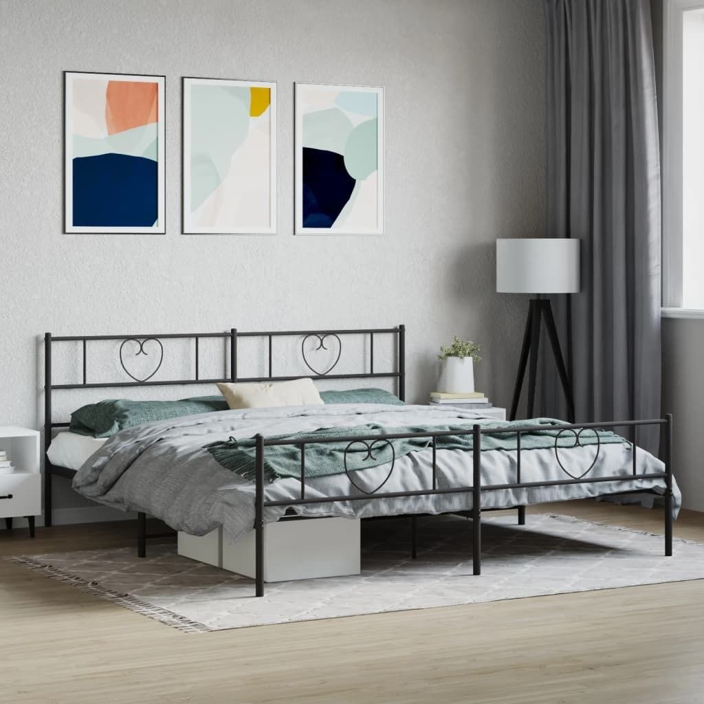 Cloris Designermöbel Bettgestell mit Kopf- und Fußteil Metall Schwarz 193x203 cm 2024 Neu