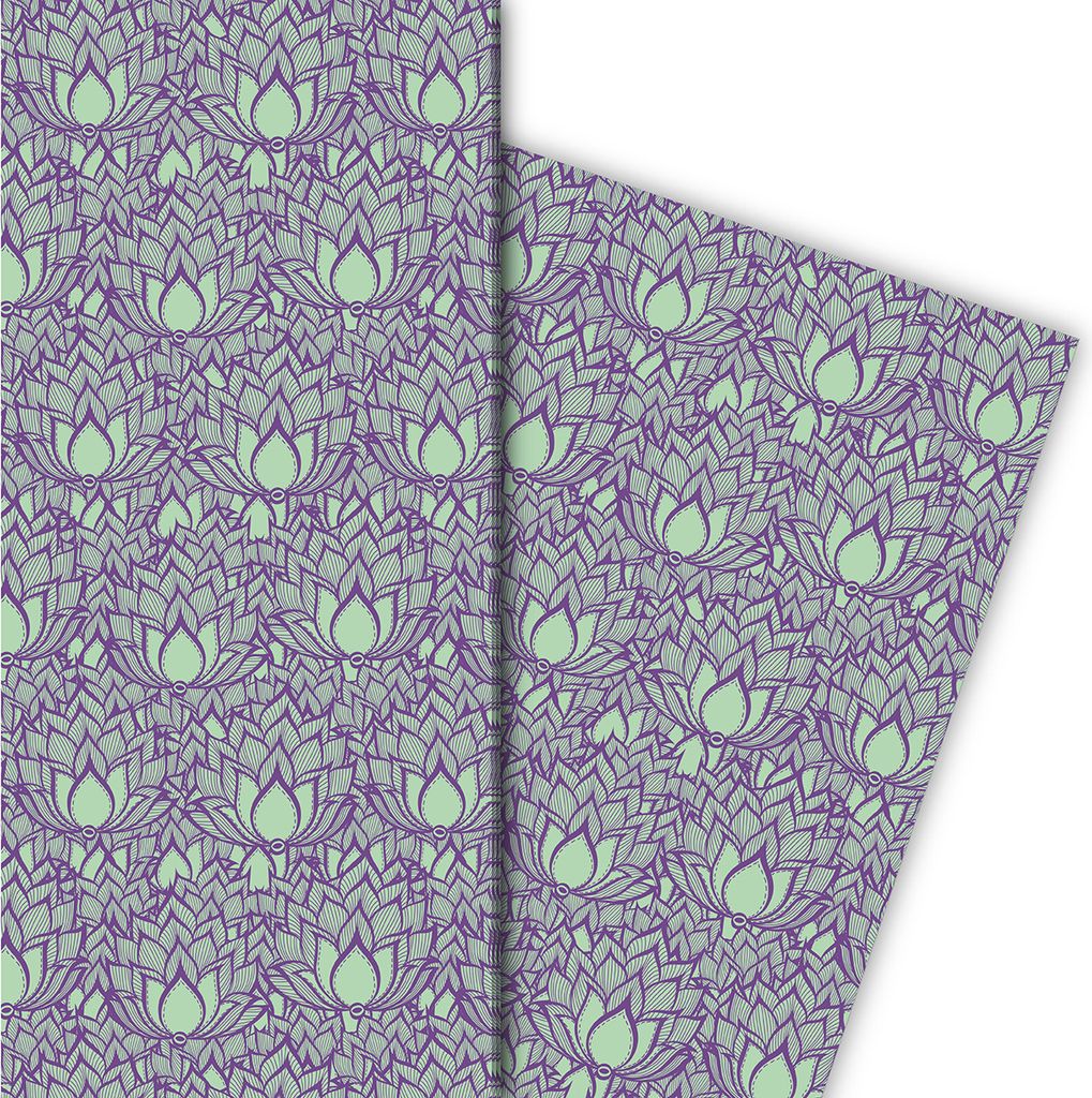 Elegantes Lotusblüten Geschenkpapier in Spitzen Optik, lila - G10114, 32 x 48cm