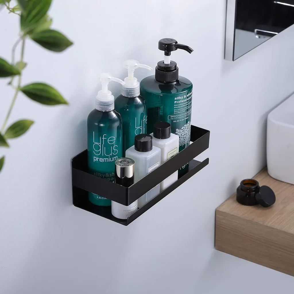 Tablette de douche sans Perçage Noire : Finis les Trous dans le Mur