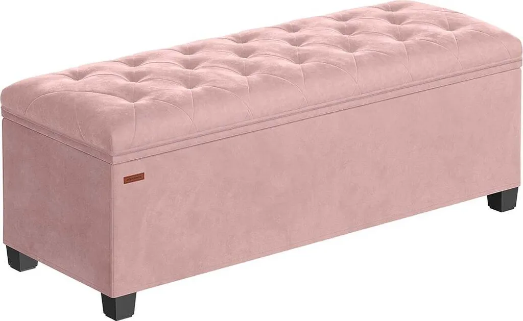 Pouf de rangement Rootz en velours gris - Banc coffre MDF 110x40x40 cm