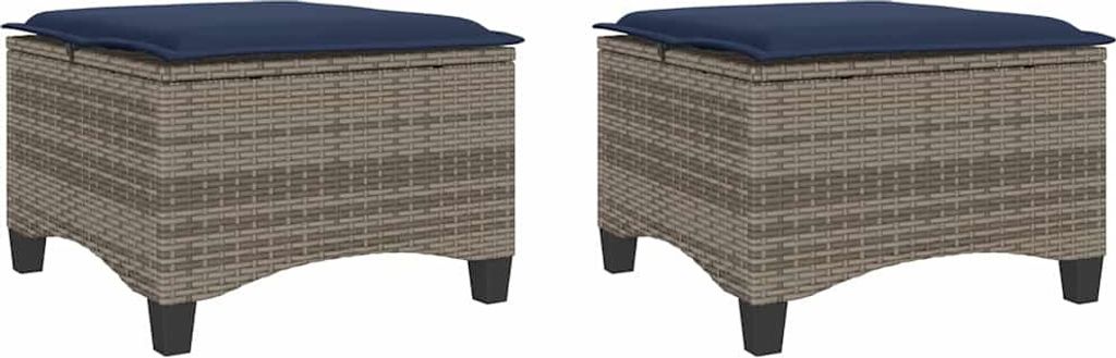"2026 MODERNE" Gartenhocker mit Kissen 2er set - elegantes Design - Grau 55x55x36cm Poly Rattan - Gartenhocker NeuMöbel172044