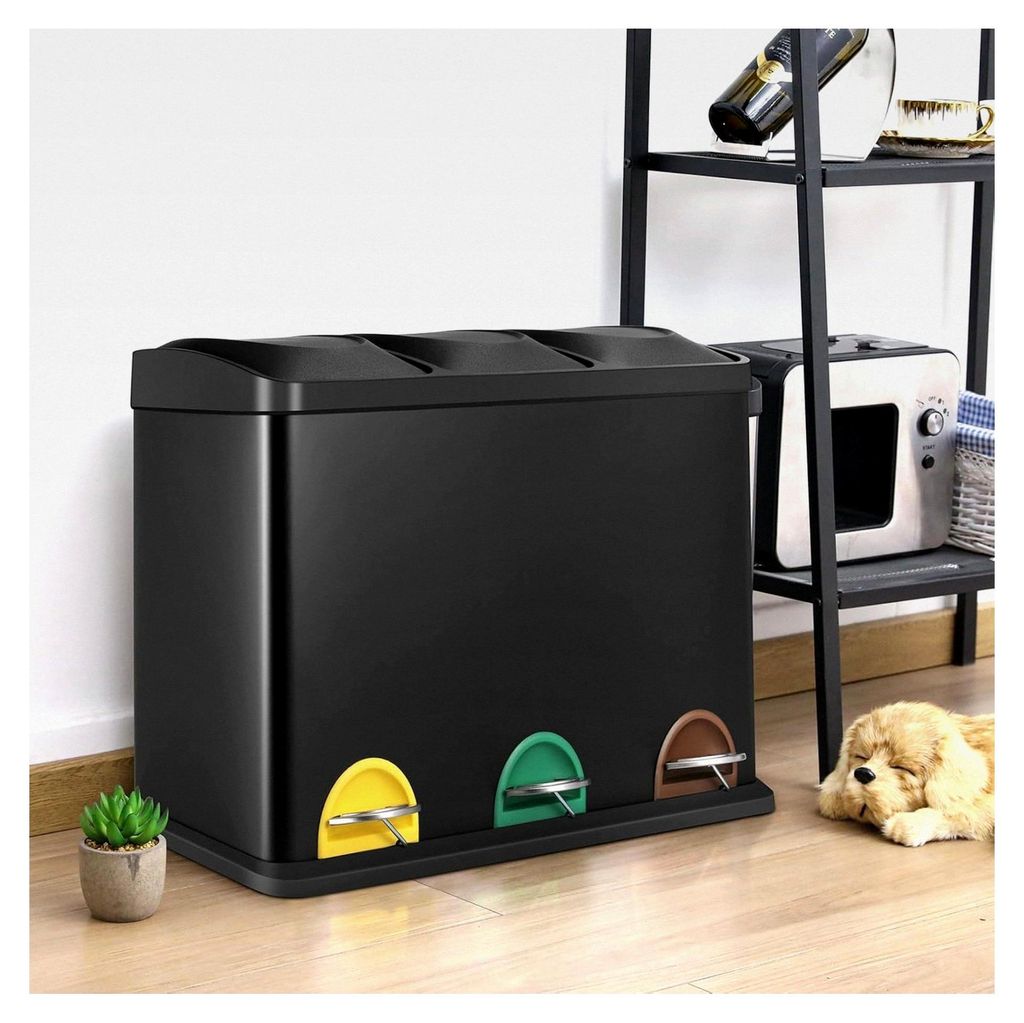 Mülleimer mit 3 Fächern, 3x 15L Mülltrennsystem, 45 Liter Abfalleimer für die Küche, Edelstahl Treteimer mit Deckel, 3 abnehmbare Inneneimer, ...