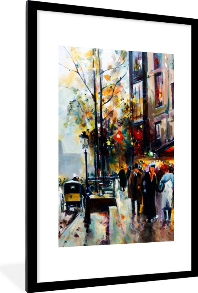 MuchoWow Gerahmtes Poster Gemälde - Stadt - Öl 60x90 cm - Poster mit Schwarzem Bilderrahmen Wandposter Rahmen Foto Bilder - Dekoration - Wandpo...
