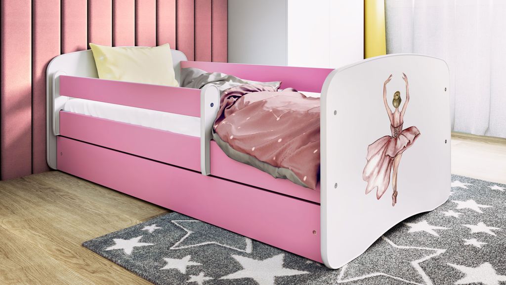 Kinderbett Jugendbett Tänzerin 70x140, 80x160, 80x180 cm - Komplettset mit Matratze, Schublade & Rausfallschutz