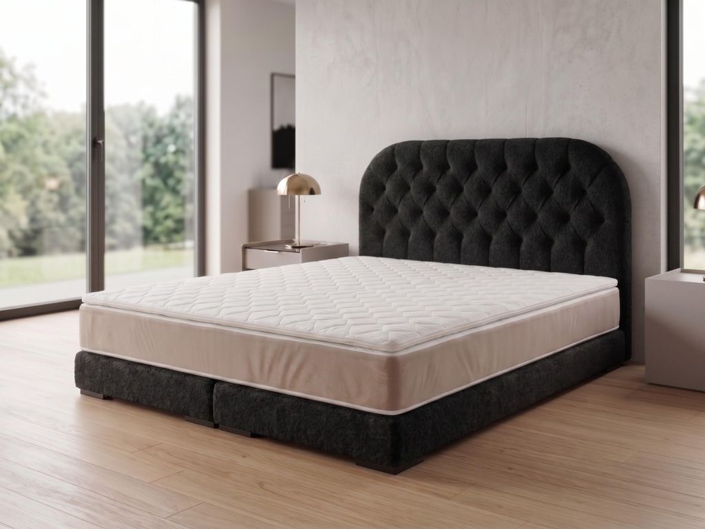 Polsterbett LEON 4 mit Kopfteil, modernes gepolstertes Bett in 140 x 200 cm Farbe: Schwarz