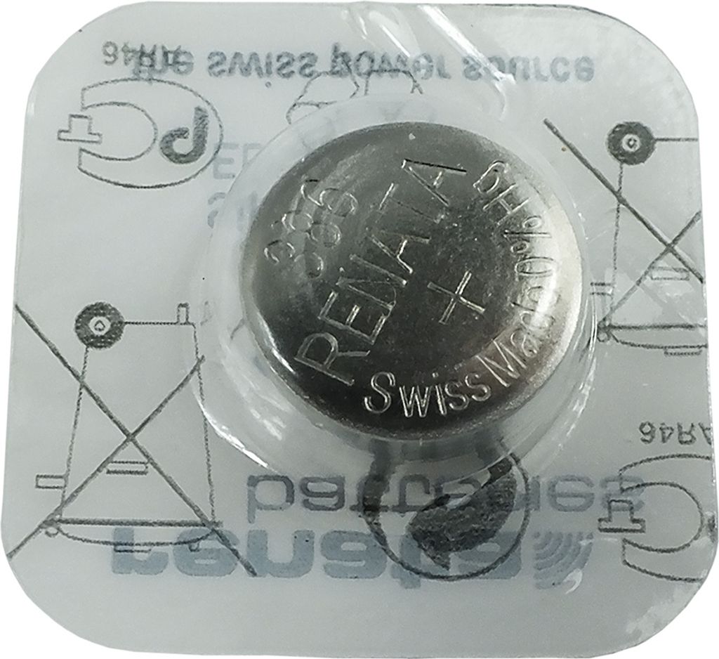 A Renata SR43W battery in its original blister packaging.