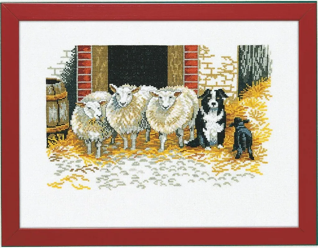 Kit Point de Croix Eva Rosenstand Mouton et Chien 30x40cm Broderie