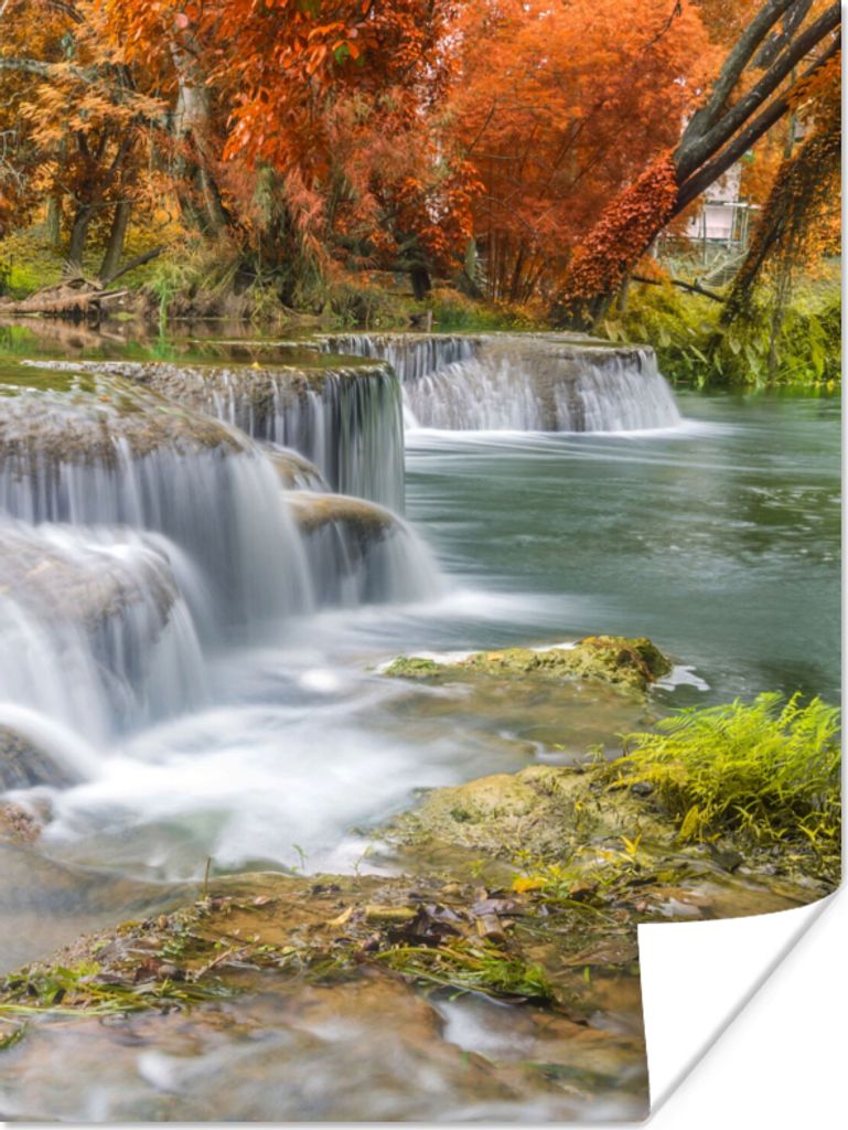 MuchoWow Poster Herbst - Wasserfall - Natur - Bäume 30x40 cm - Wandplakat - Poster Kinderzimmer
