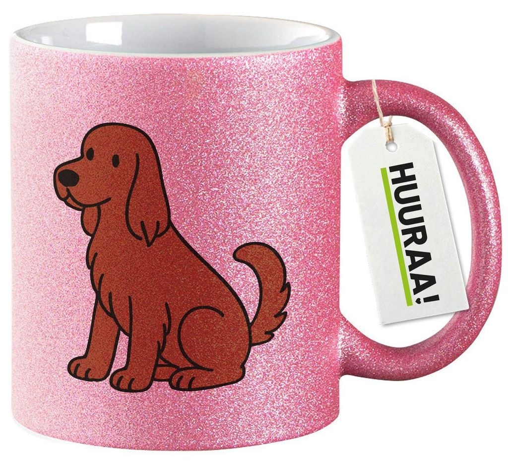 Huuraa Glitzertasse Irish Setter Comic Iri 330ml Pink Keramik Kaffeebecher Geschenkidee
