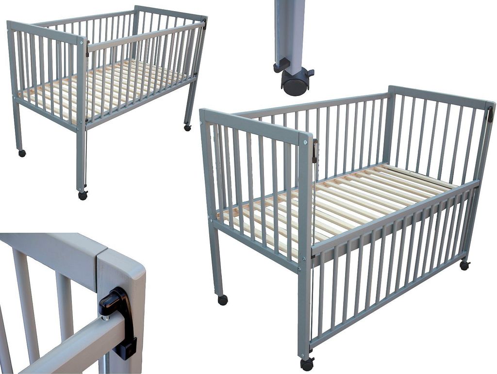 Kinderbett / Beistellbett / Babybett 2in1 120x60cm grau Produktbild 1