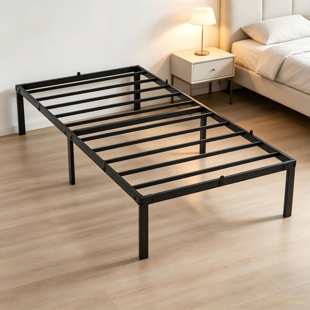 Metallbett 90 x 200 cm mit Lattenrost, Bettgestell in Schwarz, stabiles Einzelbett, modernes Jugendbett