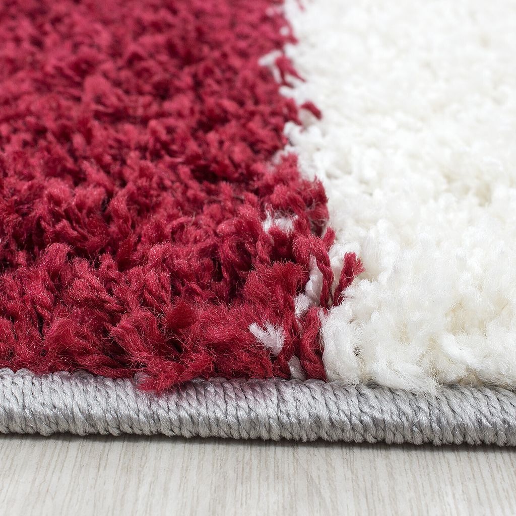 Villa Möbel Lifiva Wohnzimmer-Teppich, Hochflor-Teppich, Shaggy, Kariert Design, Farbe:Rot, Grösse:60x110 cm