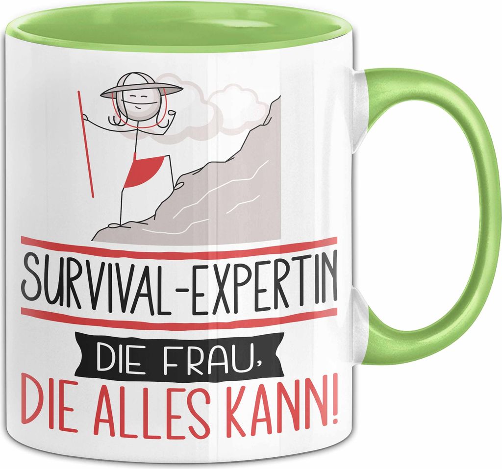 Survival-Expertin Geschenk Tasse Becher Die Frau Die Allen Kann Geschenkidee für eine Survival-Expertin Lustig (Grün)