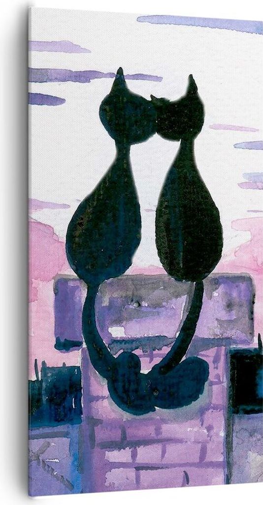Bild auf Leinwand - Leinwandbild - Katzen Dach Liebe Tier - 65x120cm - Wand Bild - Wanddeko - Leinwanddruck - Bilder - Kunstdruck - Wanddekoration ...