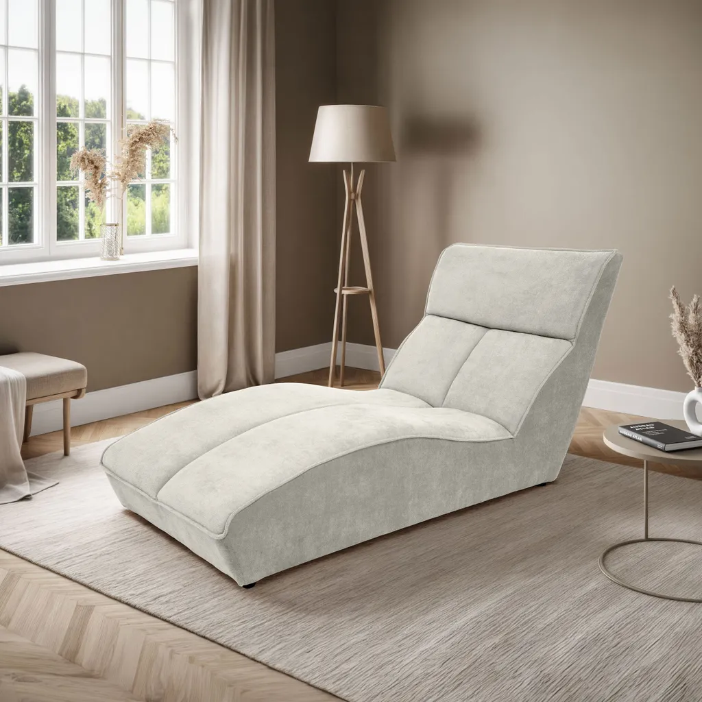 Chaiselongue SAN DIEGO en Velours Crème - Méridienne Design Confort