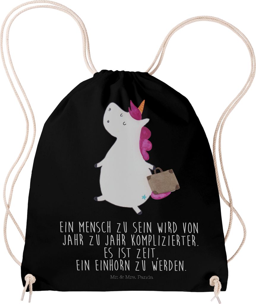 Mr. & Mrs. Panda Säckchen Einhorn Koffer - Schwarz - Geschenk, Beutel Rucksack, Spaß, baumwolle, Einhörner, Jutebeutel, wander, Erwachsen, Klein...