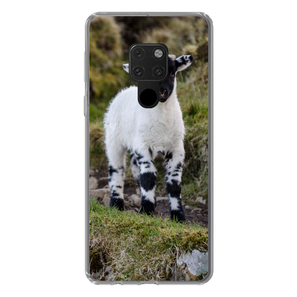 MuchoWow Handyhülle Schutzhülle Hülle für Huawei P40 Lite Lamm - Schwarz - Weiß - Tupfen Silikon Softcase Handy Hülle - Handy