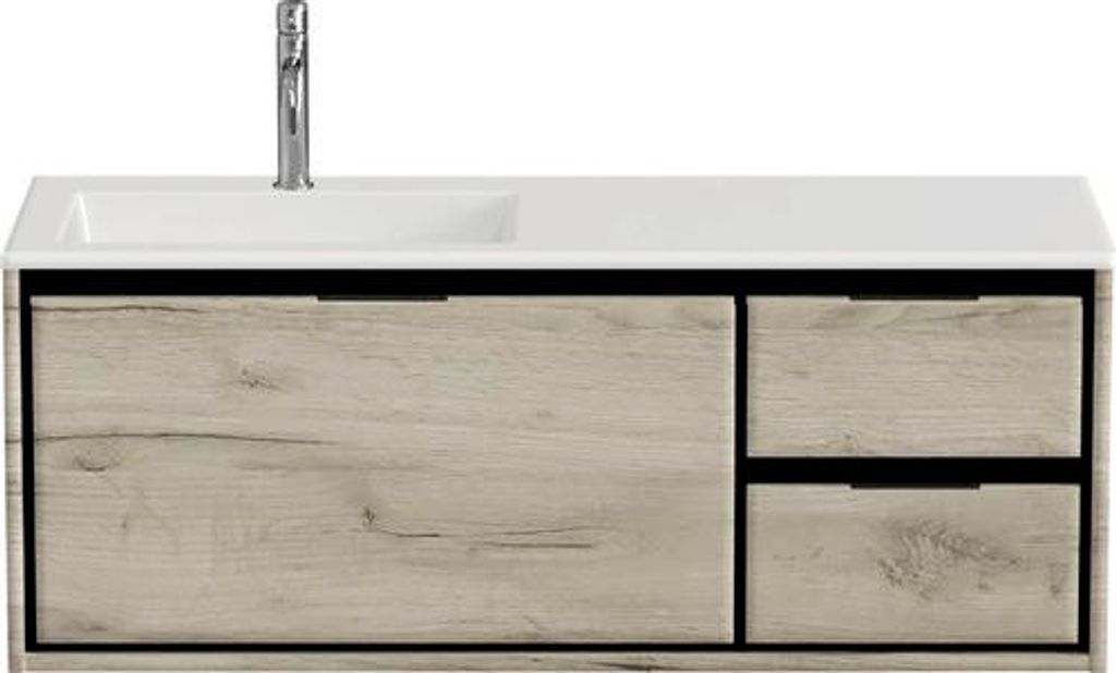 Badmöbel-Set Sanox Loft BxHxT 120,5 (85/35) x 47 x 45,5 cm Frontfarbe craft oak 2-teilig mit Waschtisch Mineralguss Beck