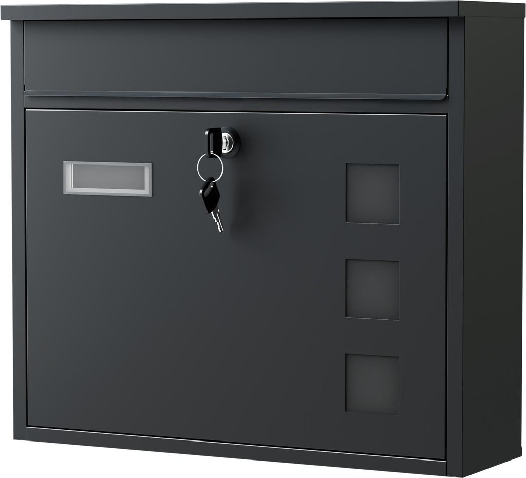 Wiltec Briefkasten V12 schwarz 362 x 115 x 315 mm, Produktbild 