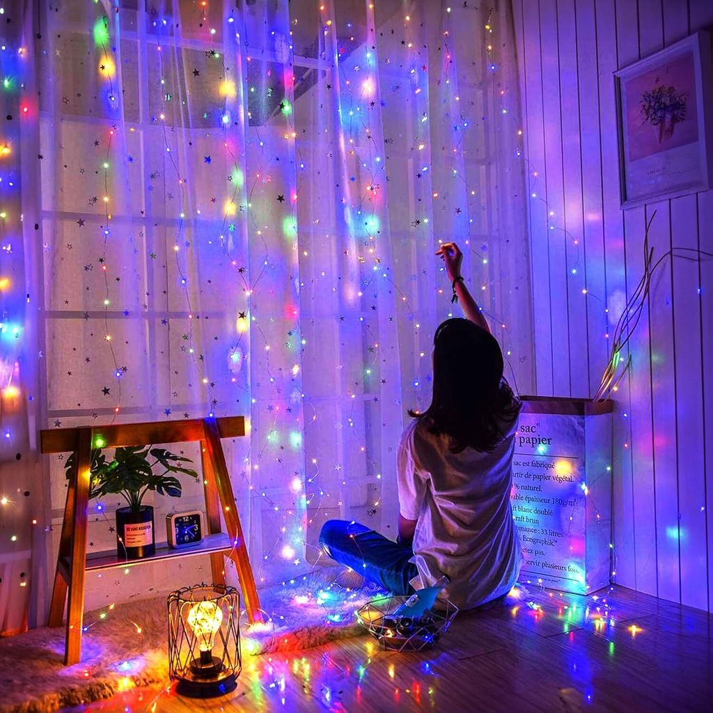 3x2M 200LEDs LED Lichterkette Lichtervorhang Bunt mit 8