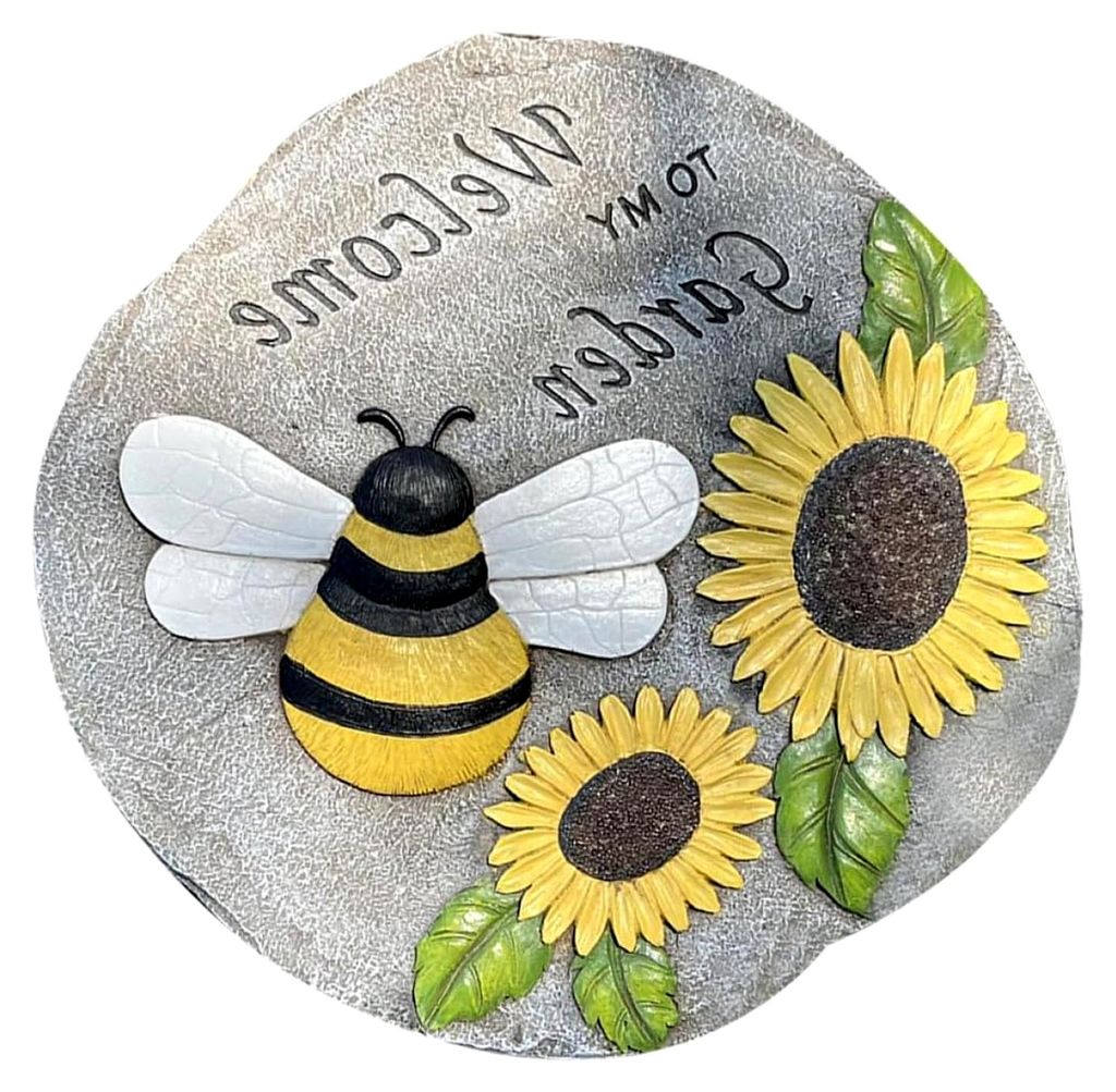 Garten Trittstein aus robustem Kunstharz 96 Zoll mit Bienen- und Sonnenblumenmotiv für Gartenwege, Terrassen und Innenhöfe