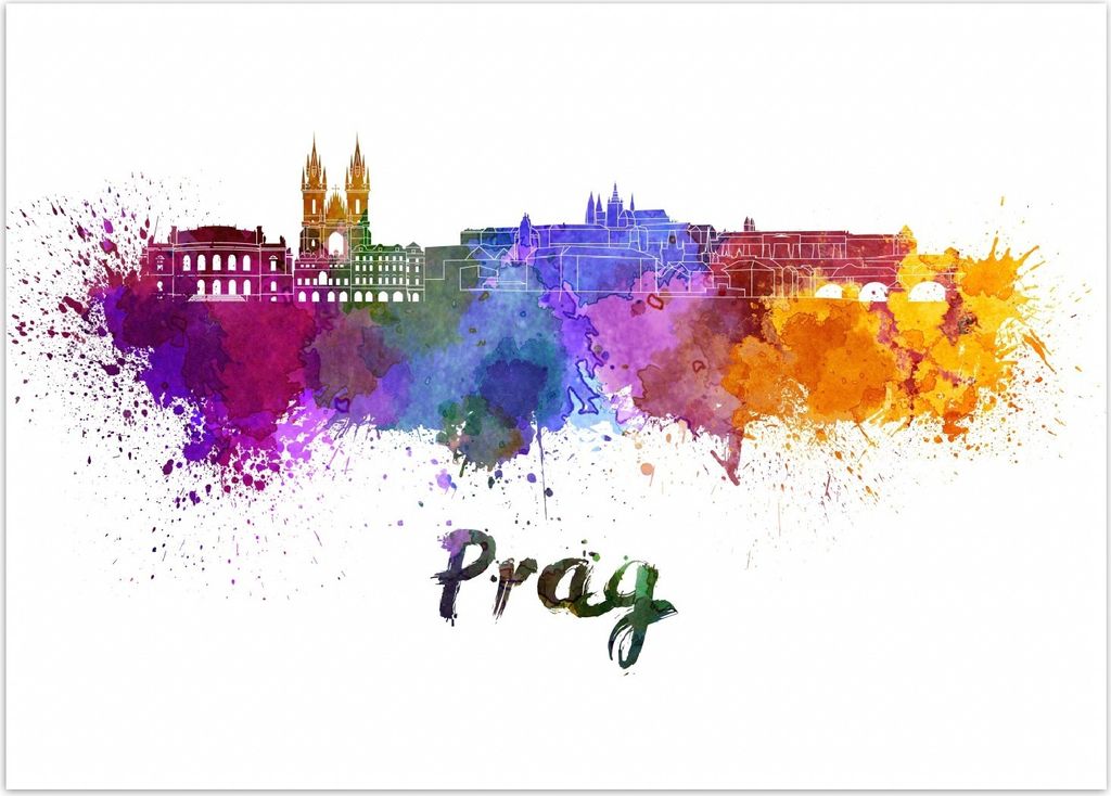Wallario Premium Teppich, Größe 50 x 70 cm, Städte als Aquarell - Skyline von Prag