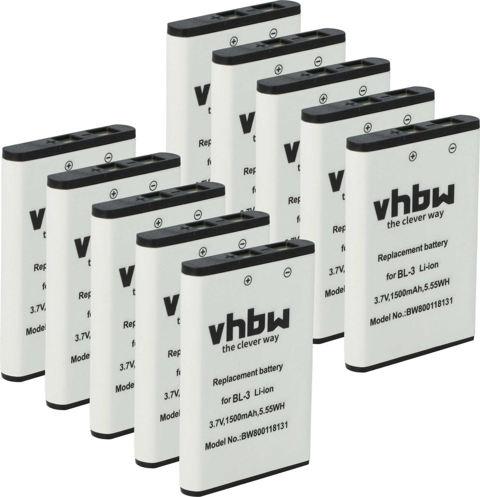 vhbw 10x Akku kompatibel mit Baofeng BF-T6, UV-3R Funkgerät, Walkie Talkie (1500 mAh, 3,7 V, Li-Ion)