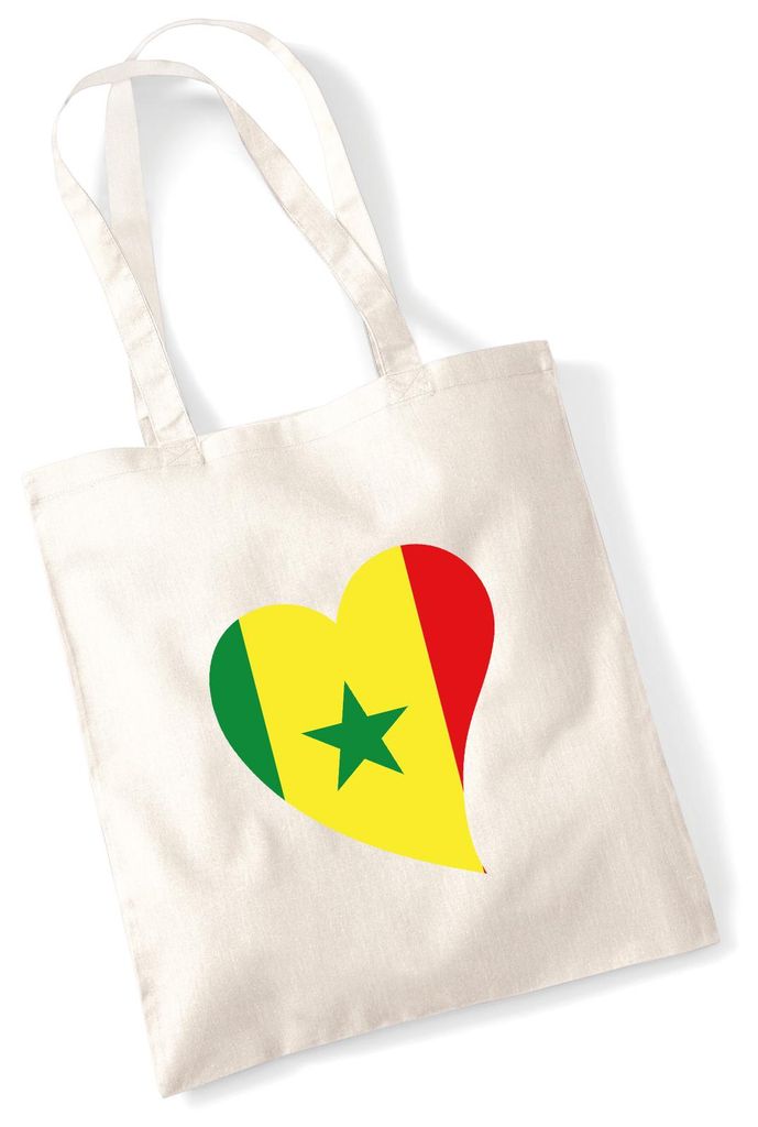 Huuraa Jutebeutel Senegal Flagge Herz 10 Liter Natural Baumwolle Tasche Geschenkidee