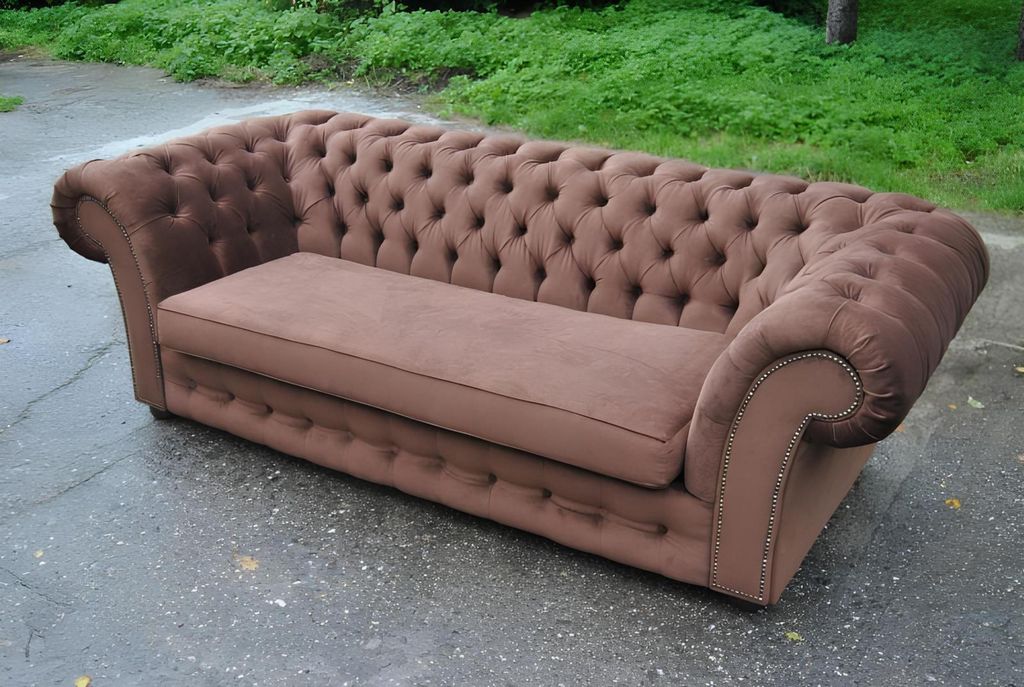 Sofa 3 Sitzer Stoff Design Couch Polster Sofas Textil Modern Chesterfield Beige