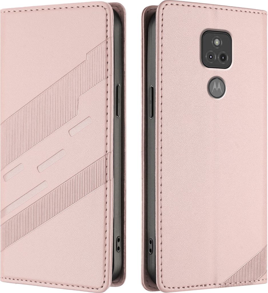 Hülle für Motorola Moto G Play 2021, Kunstleder Brieftaschen Handyhülle mit Kartenfach und Standfunktion Pink