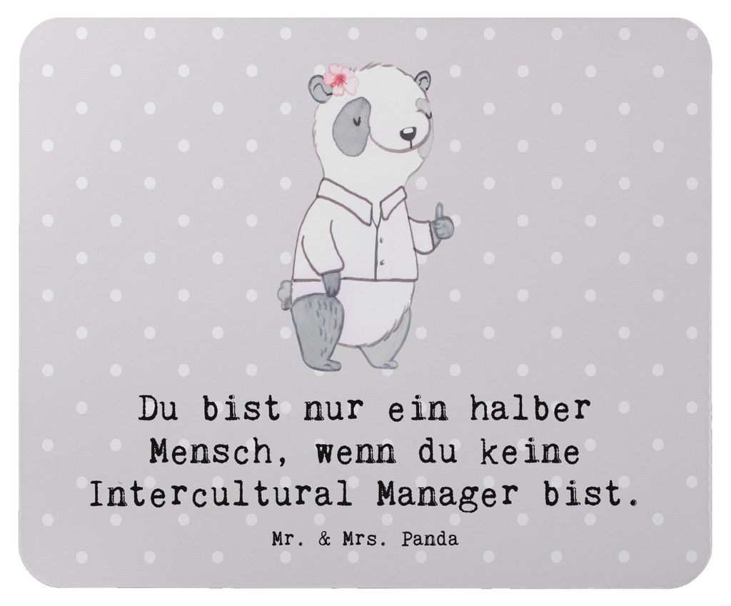 Mr. & Mrs. Panda mauspad laptop Intercultural Manager Herz - Grau Pastell - Geschenk, Mousepad, Mouse Pad, mausteppich, pc mausunterlage, gummi