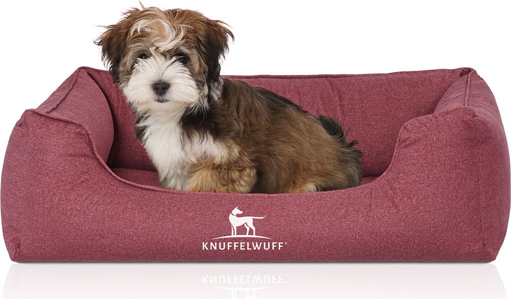 Knuffelwuff Orthopädisches Wasserabweisendes Hundebett Malou aus Velours mit Handwebcharakter M-L 85 x 63cm Rot