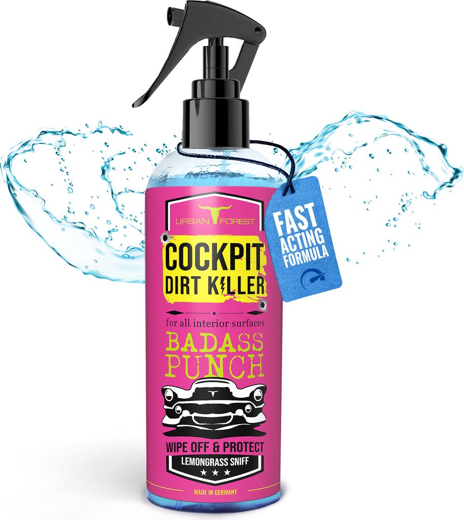 URBAN FOREST Auto Reiniger Innenraum | Kunststoffpflege & Cockpitpflege Auto | UV-Schutz für Armaturenbrett Kunststoff Leder Vinyl 500ml